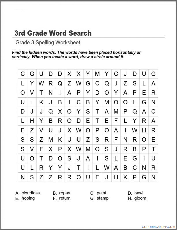 Word Search Puzzle Coloring Pages Third Grade Word Search Puzzle Printable 2021 Coloring4free