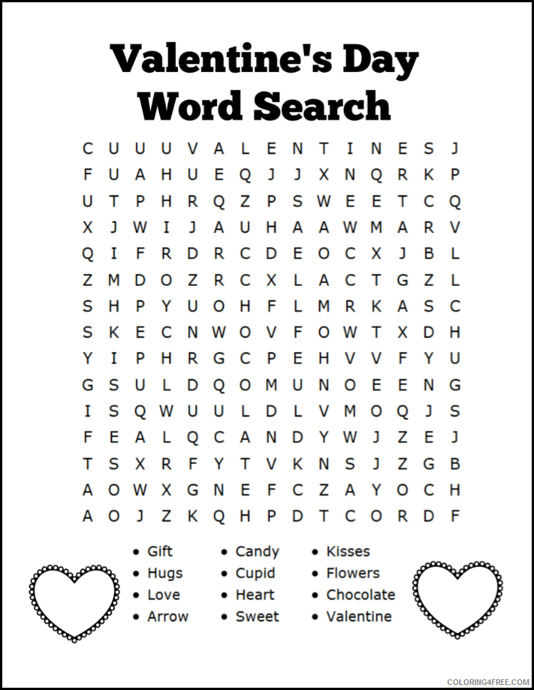 Word Search Puzzle Coloring Pages Valentines Day Word Search Puzzle Printable 2021 Coloring4free