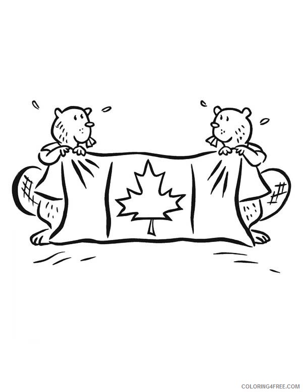 Beaver Coloring Pages Animal Printable Holding Flag for Canada Day 2021 0332 Coloring4free