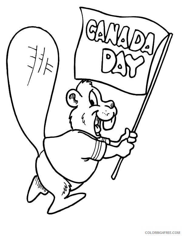 Beaver Coloring Pages Animal Printable Waving Banner for Canada Day 2021 0333 Coloring4free