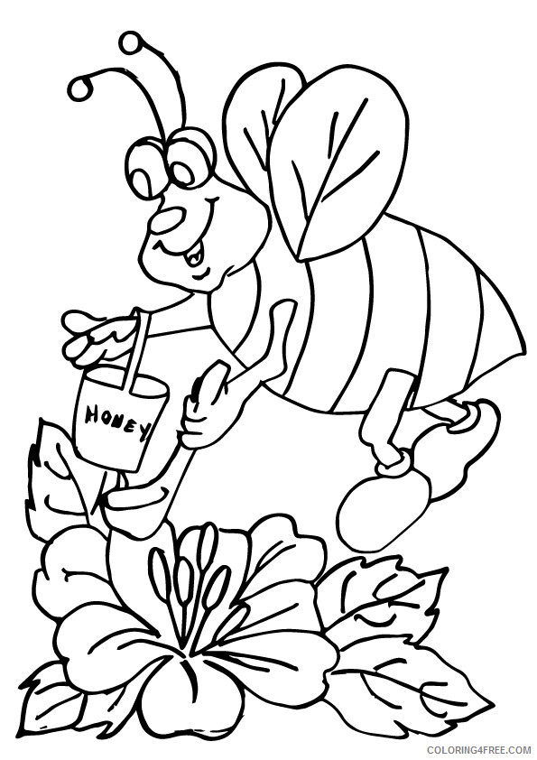 Bee Coloring Pages Animal Printable Sheets bumblebee with honey pot a4 2021 0357 Coloring4free