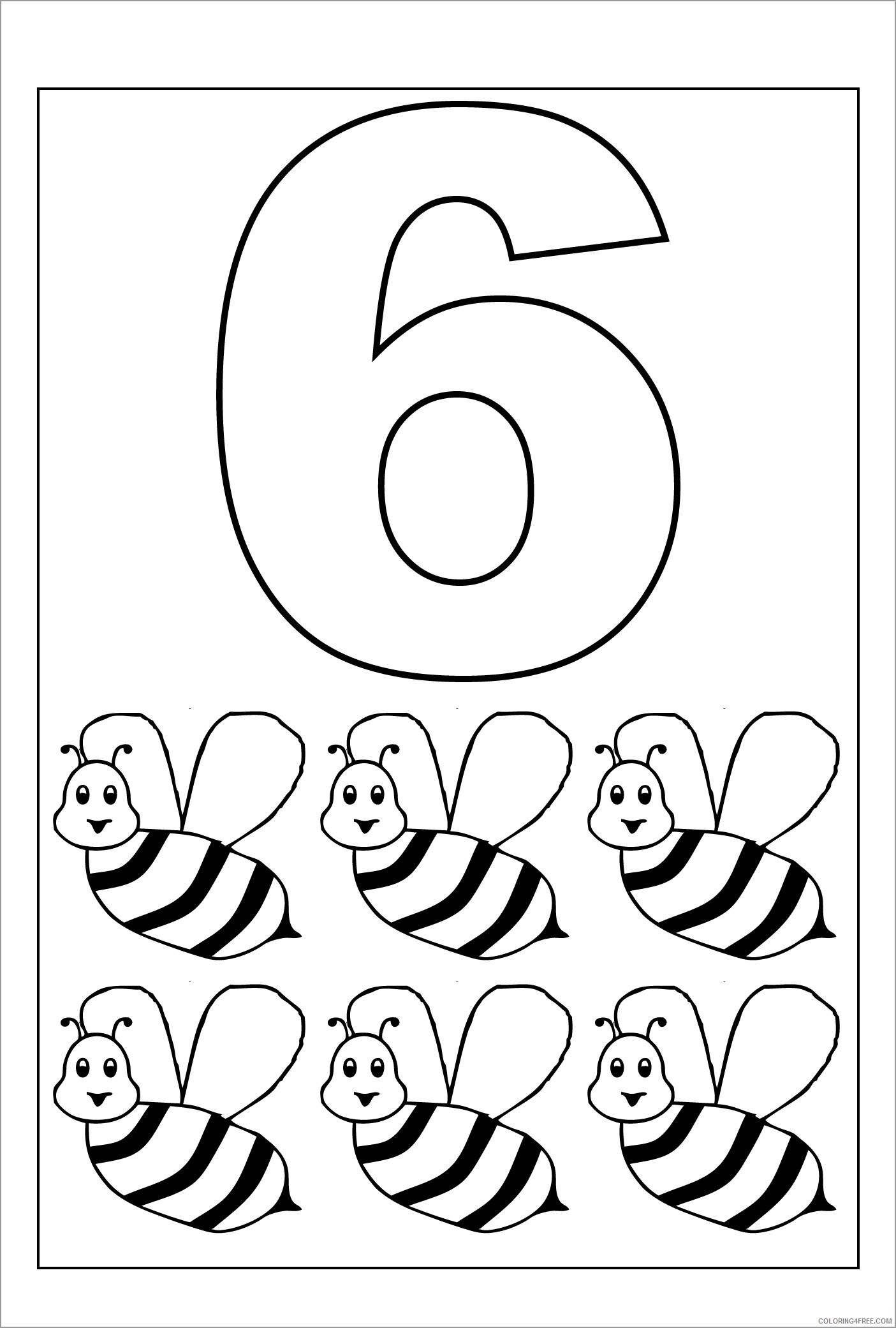 Bee Coloring Pages Animal Printable Sheets number 6 bees 2021 0412 Coloring4free