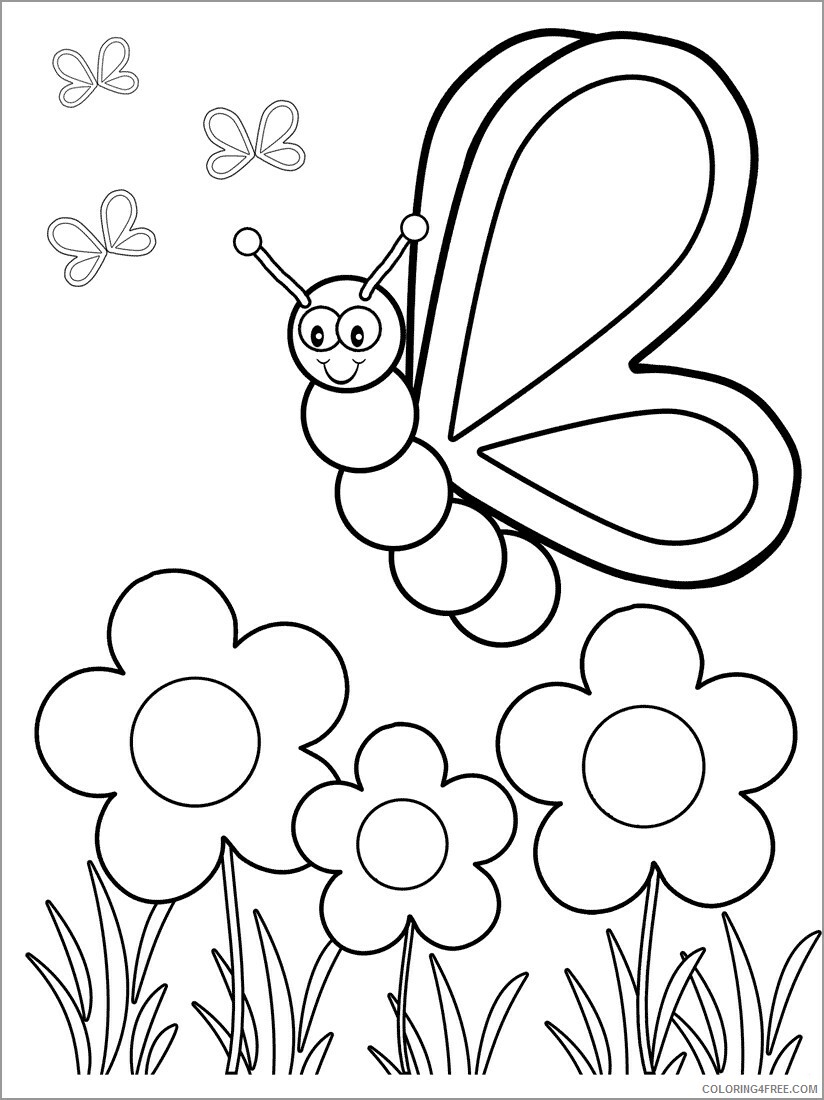 Butterfly Coloring Pages Animal Printable Sheets cartoon butterfly flower 2021 Coloring4free