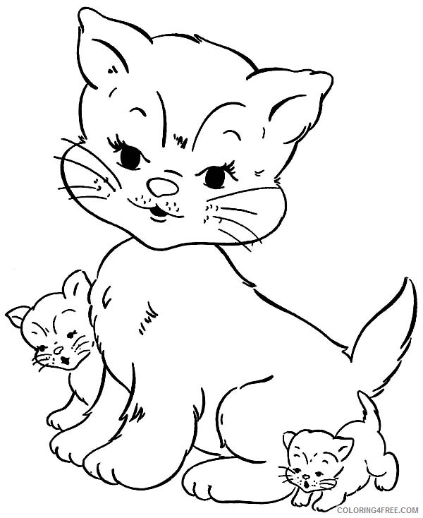 Cat Coloring Pages Animal Printable Little Kittens Play with Cat Mother 2021 Coloring4free