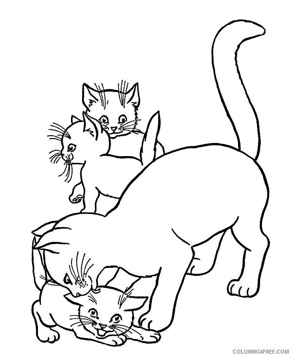 Cat Coloring Pages Animal Printable Mother Cat Licking Her Kitten Head 2021 Coloring4free