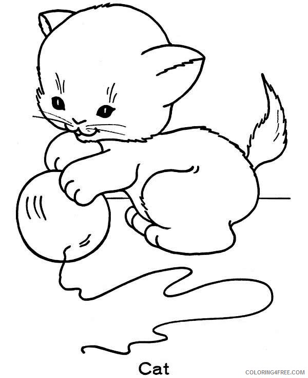 Cat Coloring Pages Animal Printable Sheets Little Cat Play with Ball 2021 Coloring4free