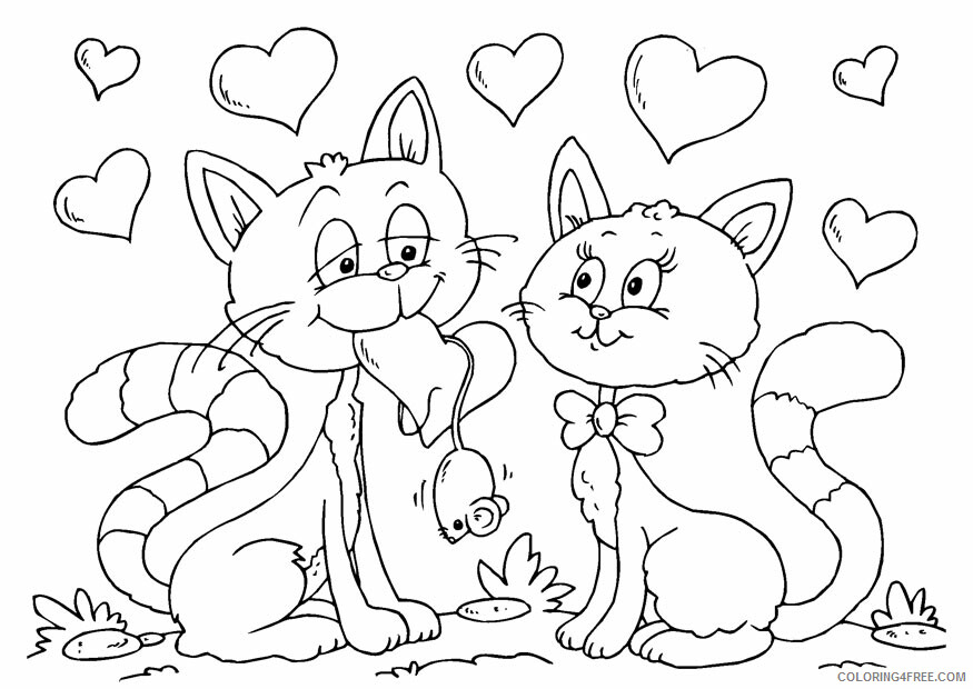 Cat Coloring Pages Animal Printable Sheets Valentine Cats 2021 0895 Coloring4free