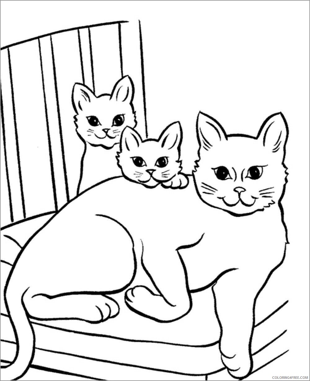 Cat Coloring Pages Animal Printable Sheets cartoon cat moms and baby 2021 0790 Coloring4free