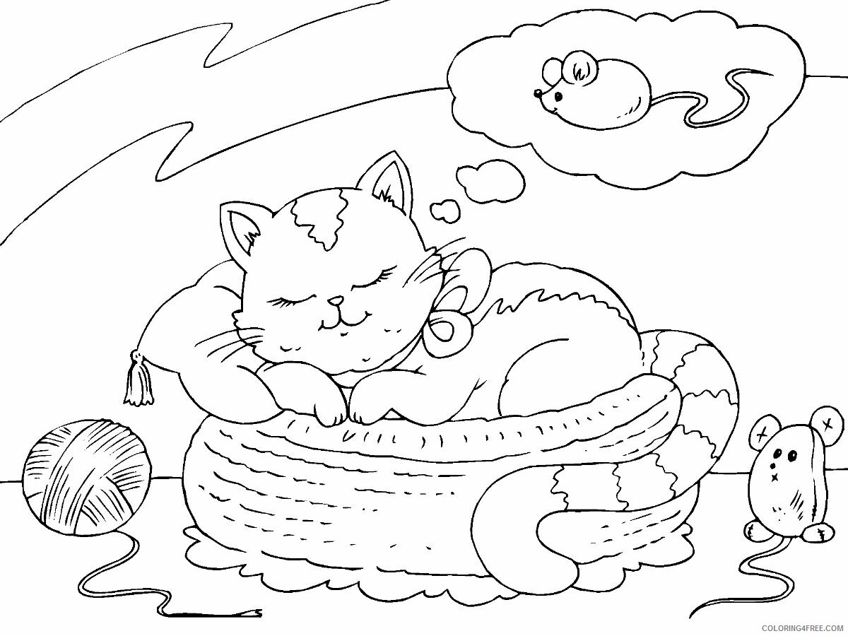 Cat Coloring Pages Animal Printable Sheets cat dreaming 2021 0808 Coloring4free