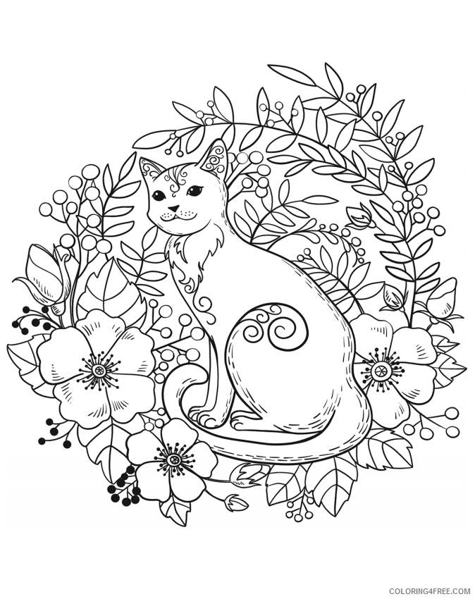 Cat Coloring Pages Animal Printable Sheets cat in flowers 2021 0813 Coloring4free