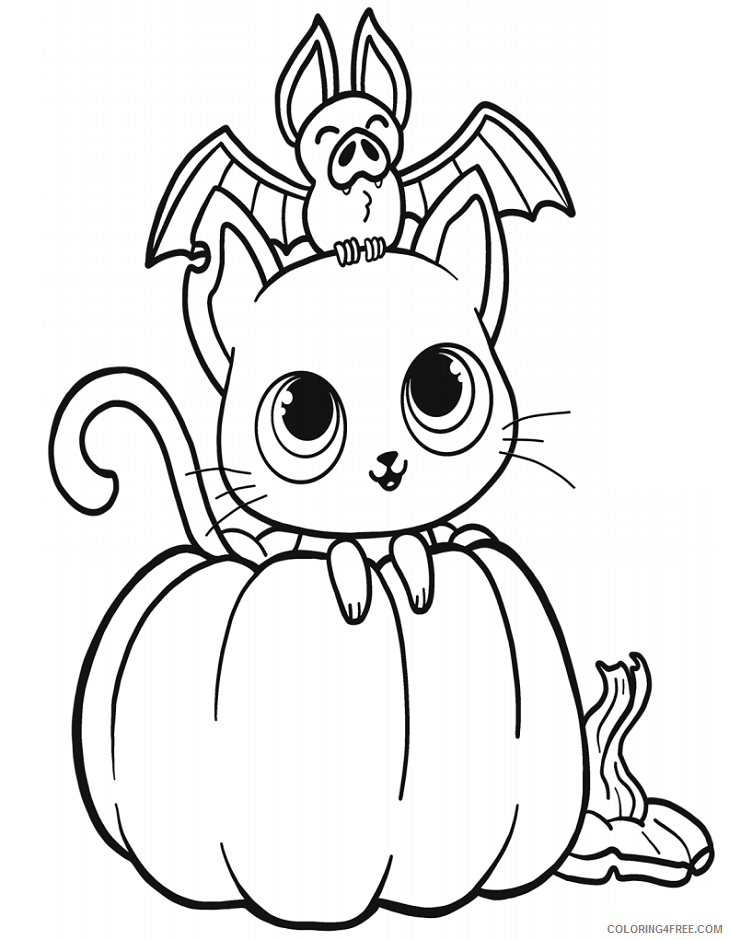 Cat Coloring Pages Animal Printable Sheets cat n bat on pumkin 2021 0820 Coloring4free
