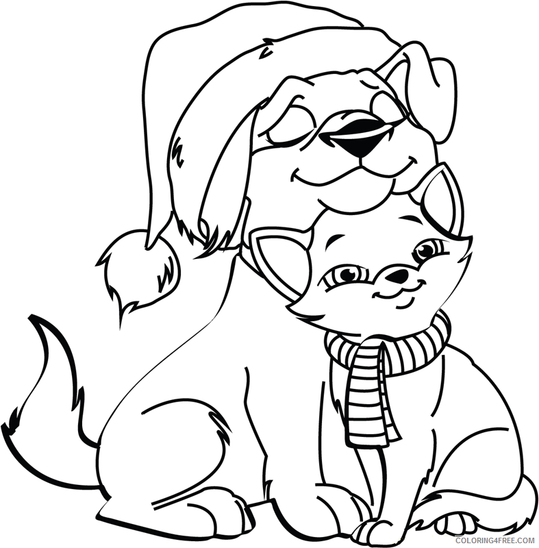 Cat Coloring Pages Animal Printable Sheets christmas cat and dog 2021 0837 Coloring4free
