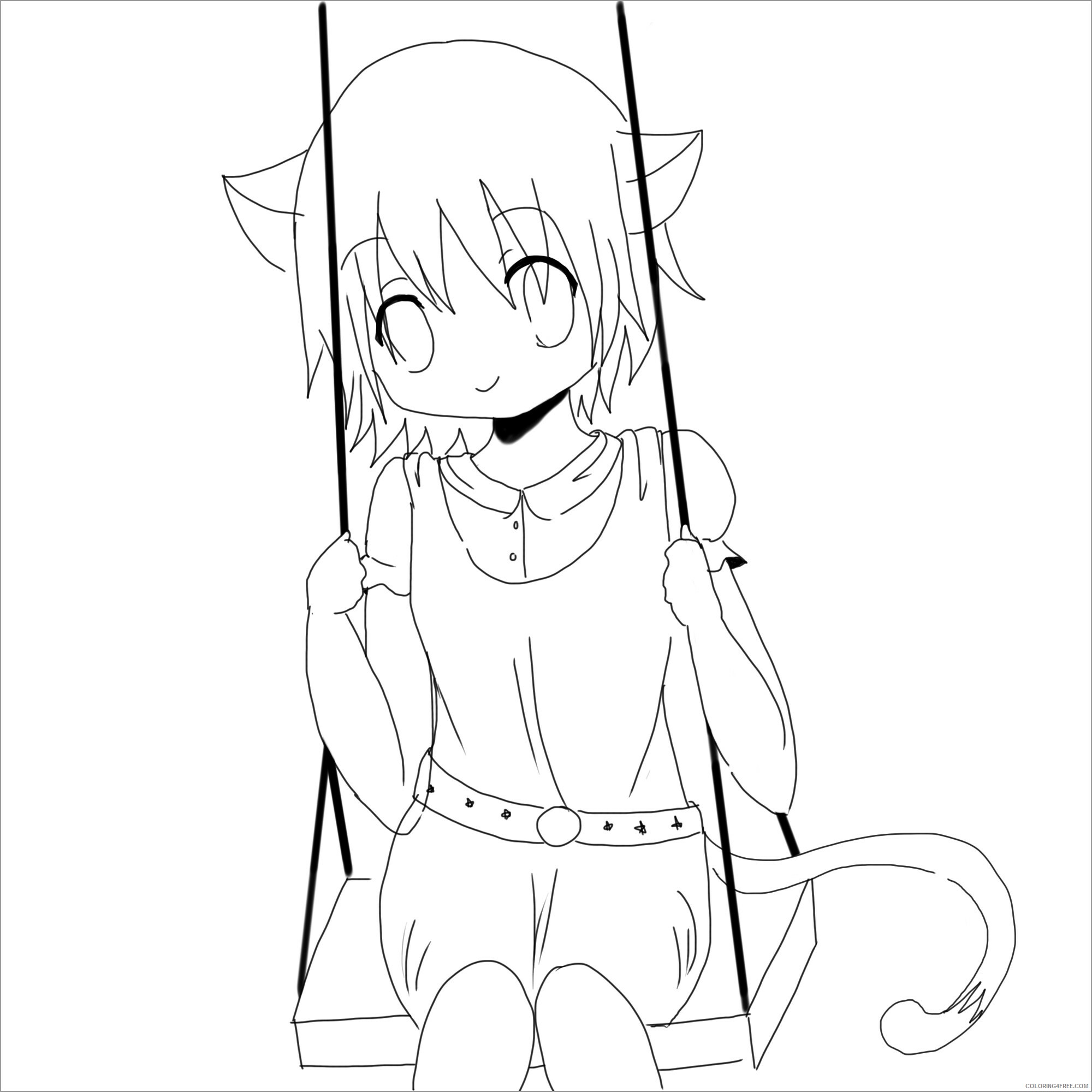 Cat Coloring Pages Animal Printable Sheets Cute Anime Cat Girl 21 0868 Coloring4free Coloring4free Com