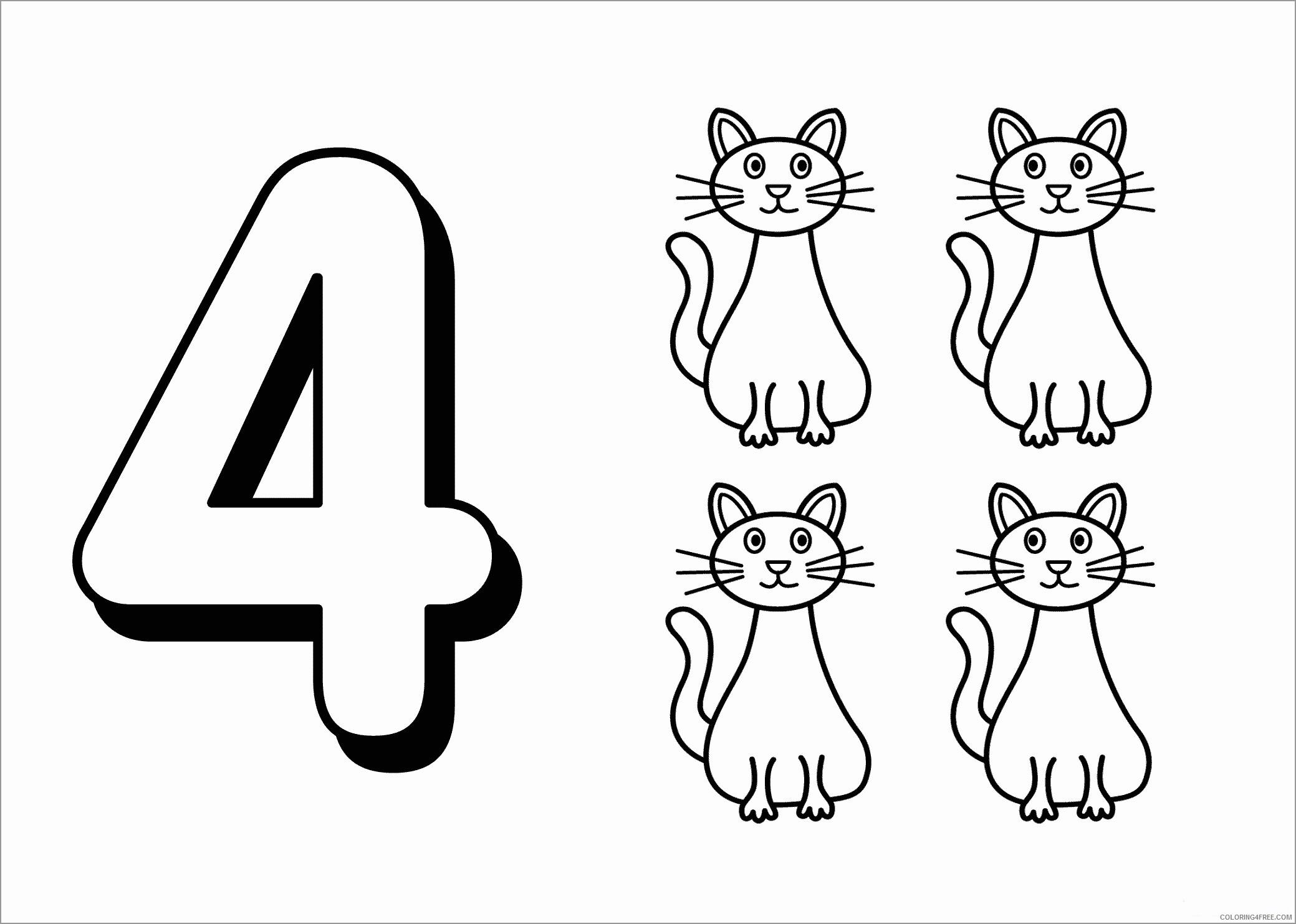 Cat Coloring Pages Animal Printable Sheets number 4 cats 2021 0885 Coloring4free