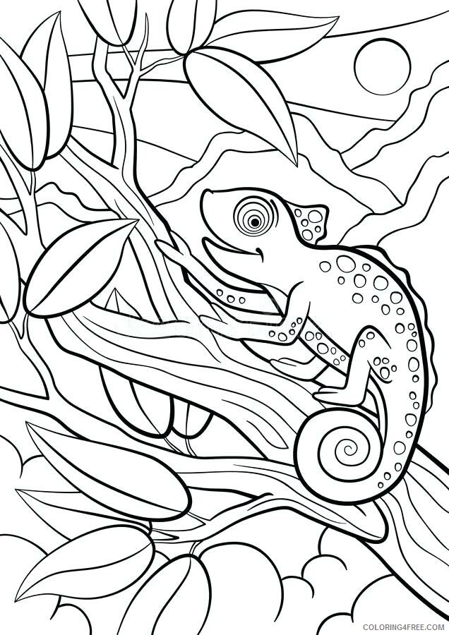 Chameleon Coloring Pages Animal Printable Sheets Chameleon in Tree 2021 0993 Coloring4free
