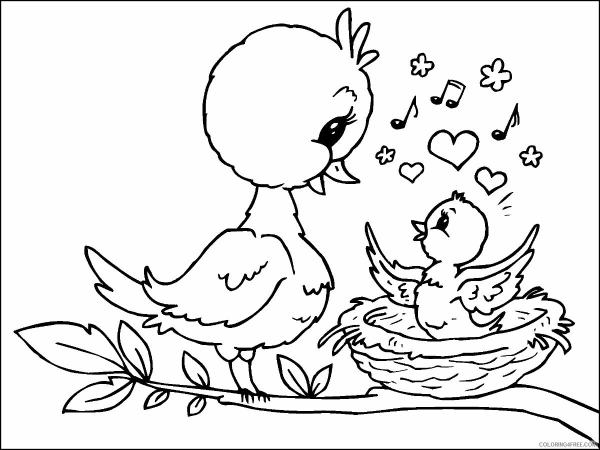 Chick Coloring Pages Animal Printable Sheets chick and mother bird 2021 1019 Coloring4free