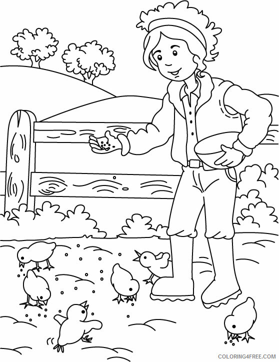 Chicken Coloring Pages Animal Printable Sheets Farmer Feeding Chickens 2021 Coloring4free