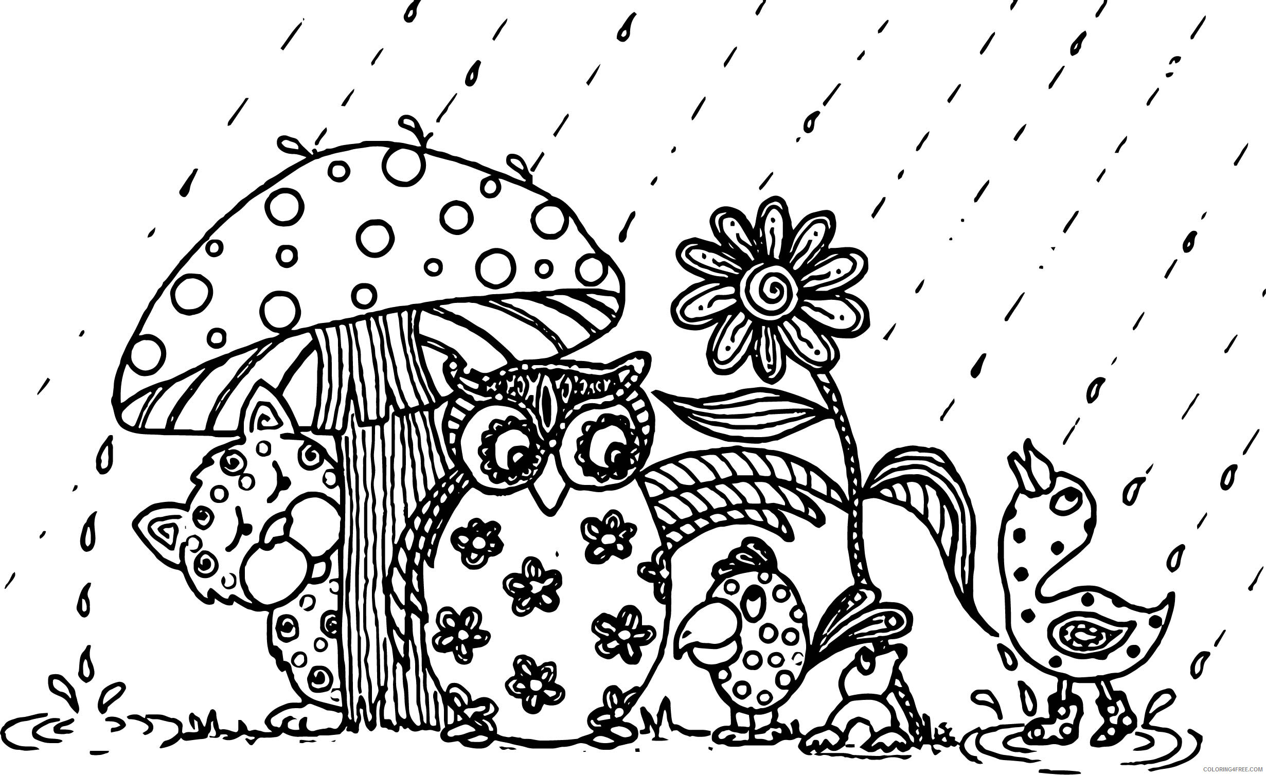 Cute Animal Coloring Pages Animal Printable Sheets Hiding from Rain 2021 1384 Coloring4free