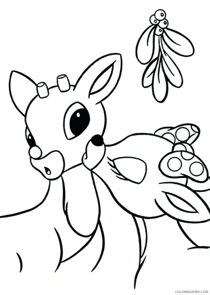 Deer Coloring Pages Animal Printable Sheets Deer under Mistletoe 2021 1444 Coloring4free