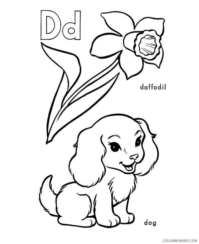Dogs Coloring Pages Animal Printable Sheets D is for Daffodil and Dog 2021 Coloring4free