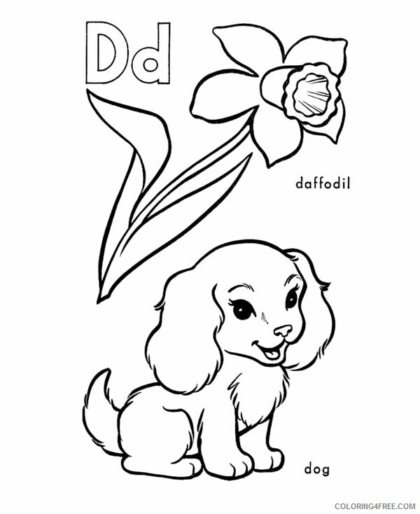 Dogs Coloring Pages Animal Printable Sheets Daffodil and Dog for Letter D 2021 Coloring4free