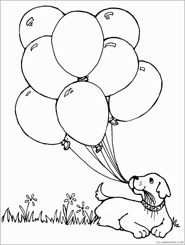 Dogs Coloring Pages Animal Printable Sheets dog with balloon 2021 1588 Coloring4free