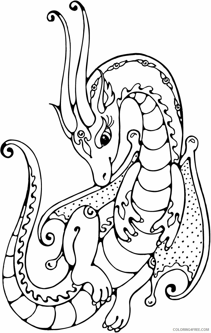 Dragon Coloring Pages Animal Printable Sheets Cute Dragon for Adults 2021 1743 Coloring4free