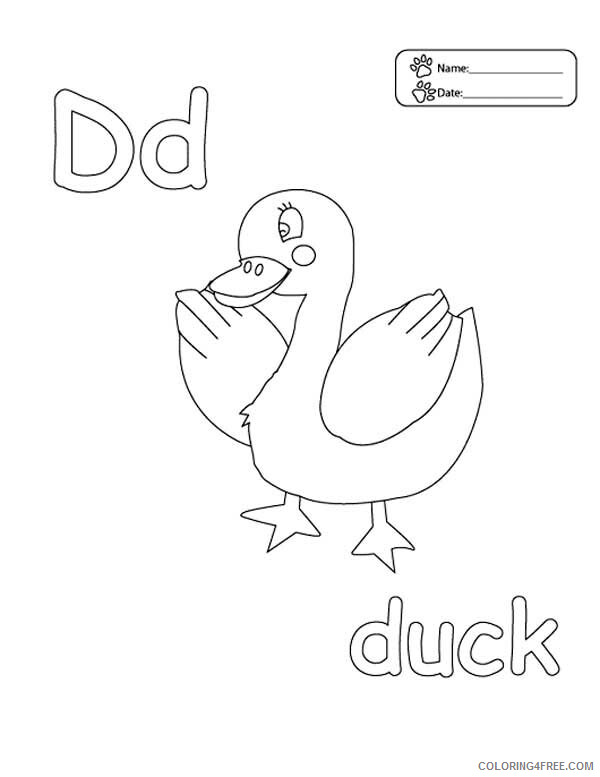 Duck Coloring Pages Animal Printable Sheets Duck on Learning Letter D 2021 1823 Coloring4free