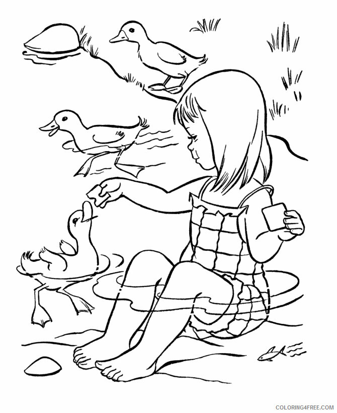 Duck Coloring Pages Animal Printable Sheets Feeding Ducks in Summer 2021 1835 Coloring4free