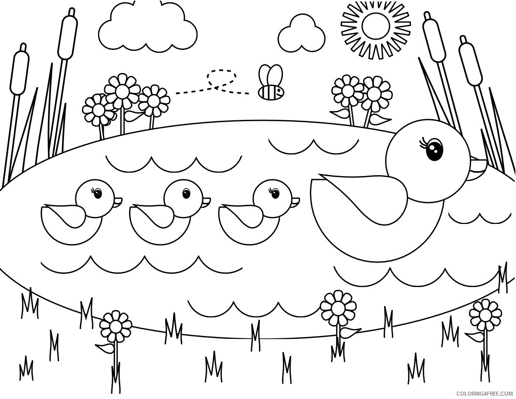 Duck Coloring Pages Animal Printable Sheets Spring Ducks in Pond 2021 1841 Coloring4free