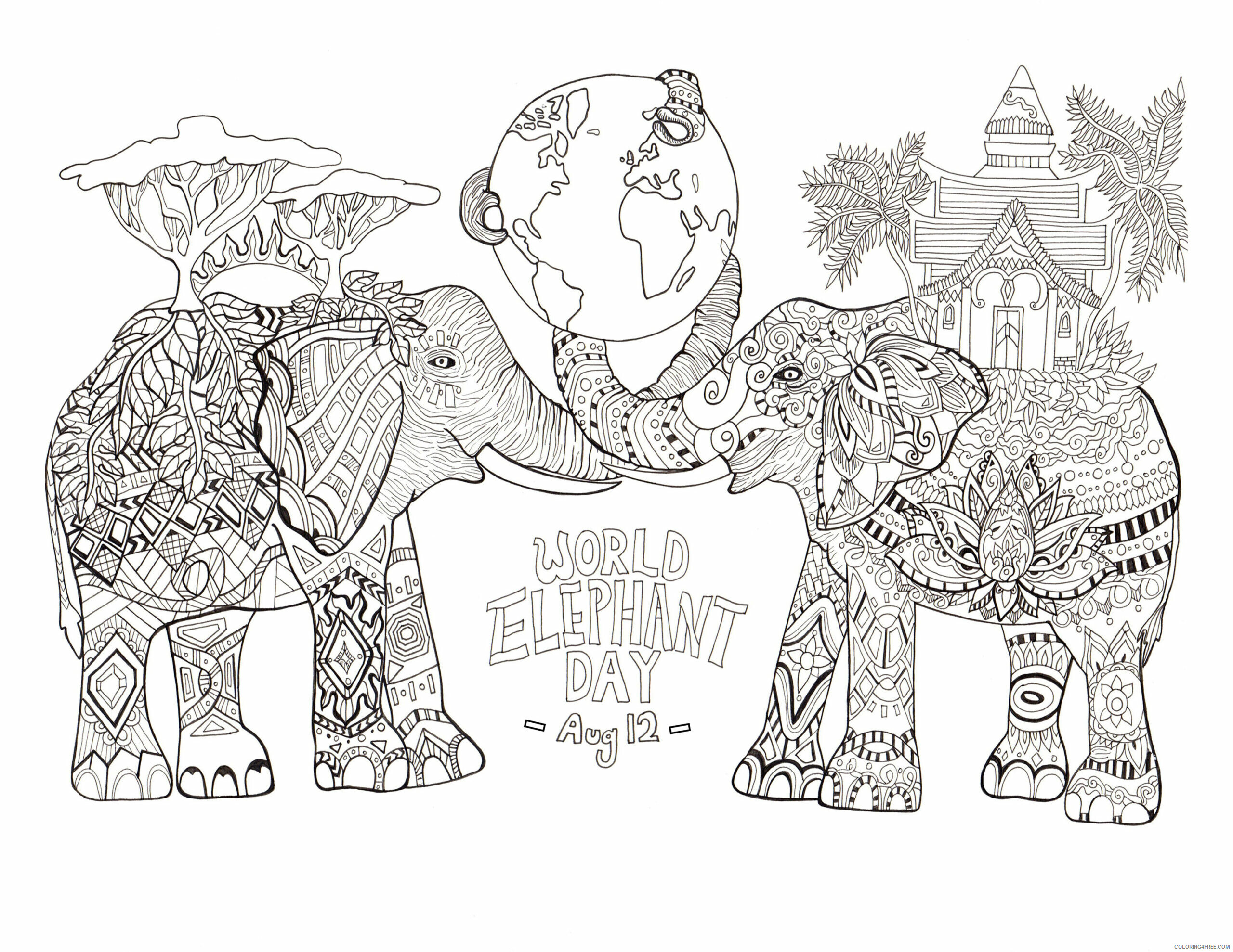 Elephant Coloring Pages Animal Printable Sheets World Elephant Day 2021 1981 Coloring4free