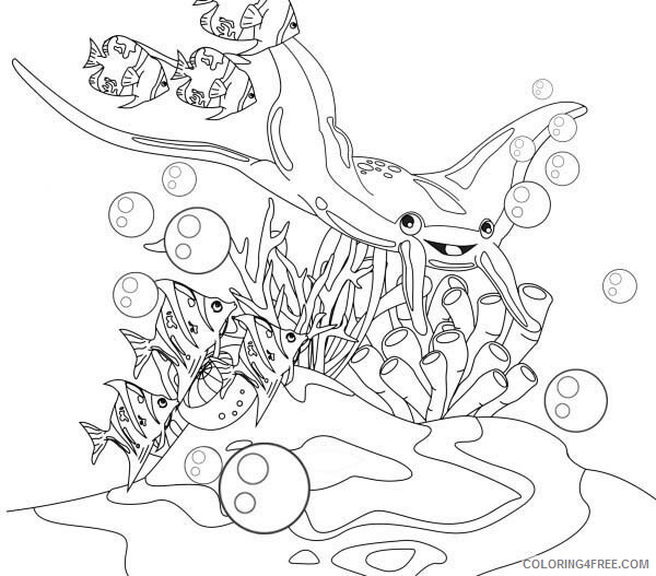 Fish Coloring Pages Animal Printable Sheets Manta Ray and Little Fish 2021 2109 Coloring4free