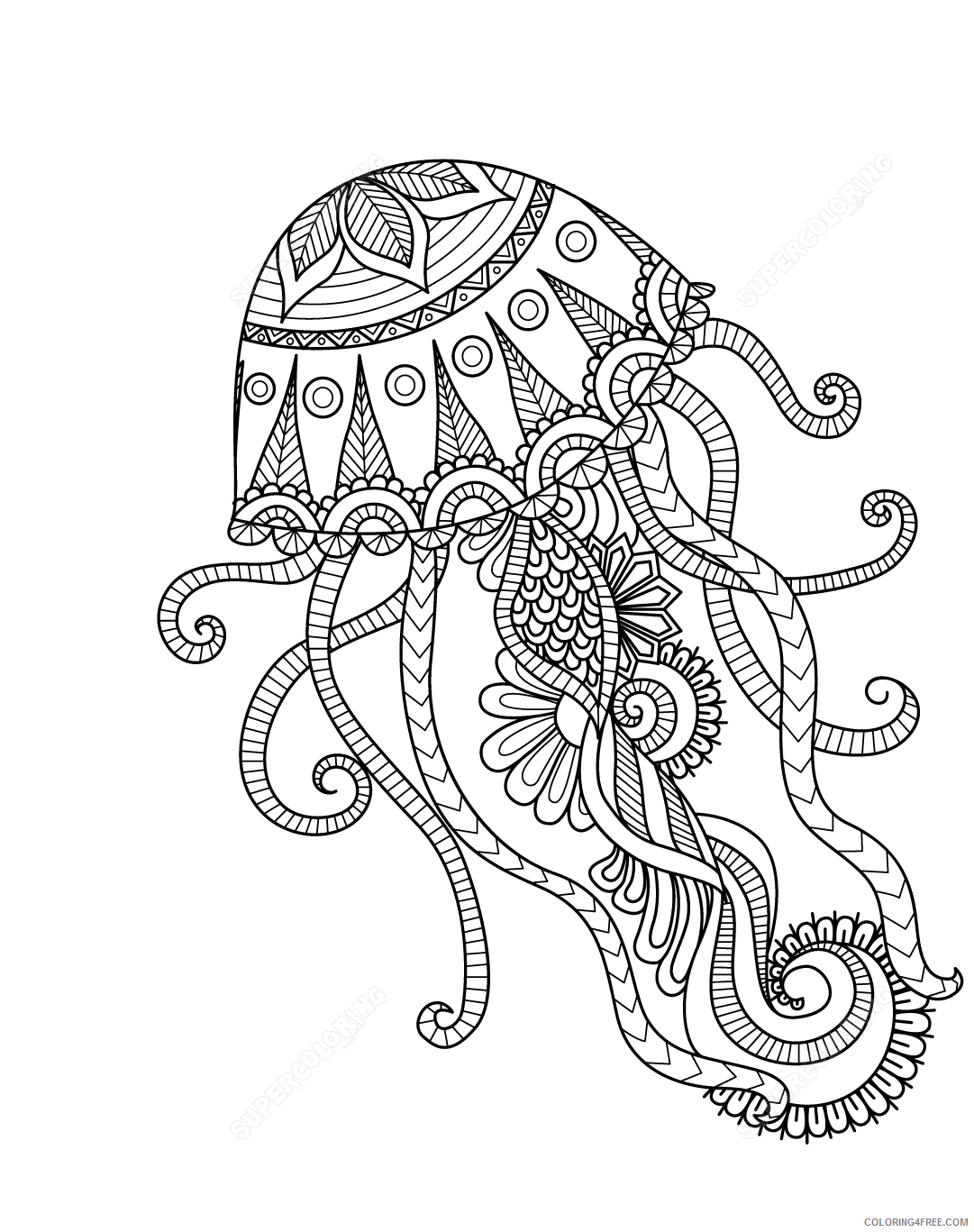 Fish Coloring Pages Animal Printable Sheets jellyfish mandala a4 2021 2058 Coloring4free