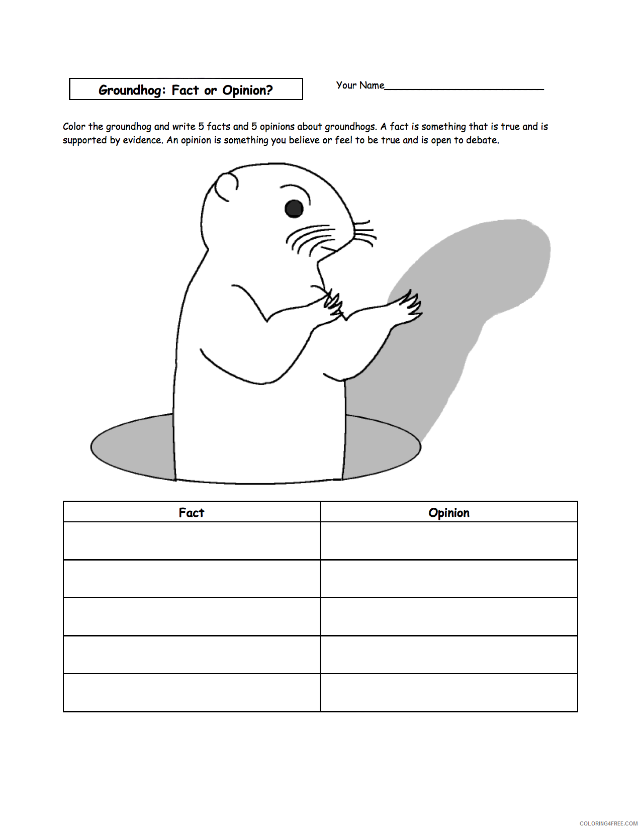 Groundhog Coloring Pages Animal Printable Groundhog Shadow Worksheets 2021 Coloring4free