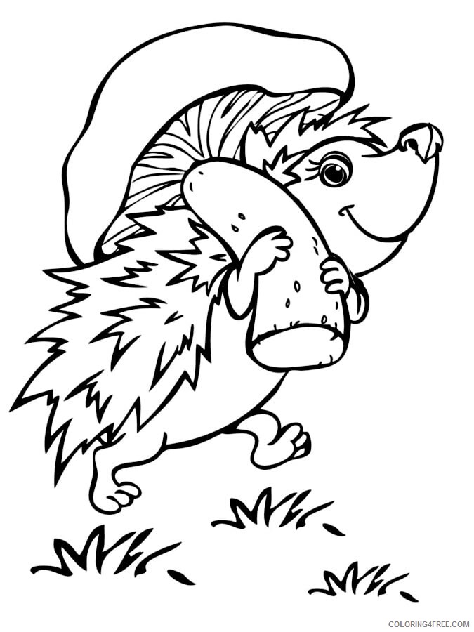 Hedgehog Coloring Pages Animal Printable Sheets Carrying Mushroom 2021 2638 Coloring4free