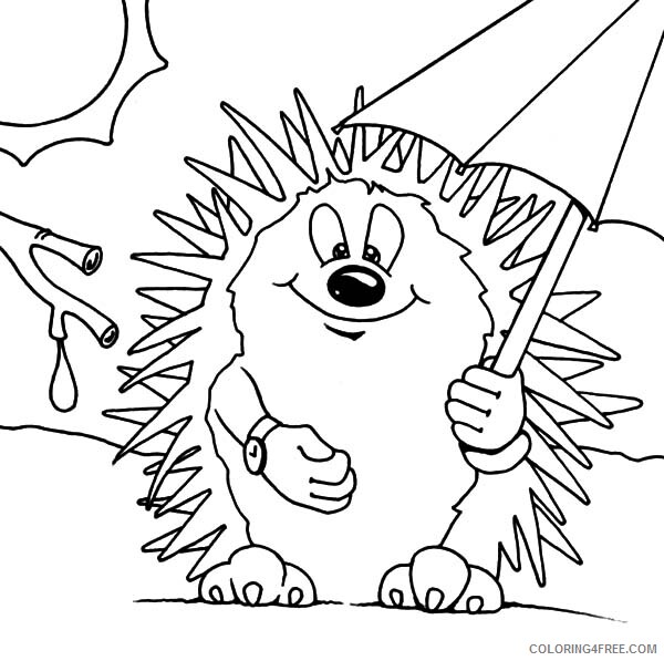 Hedgehog Coloring Pages Animal Printable Sheets Take Cover Under Umbrella 2021 Coloring4free