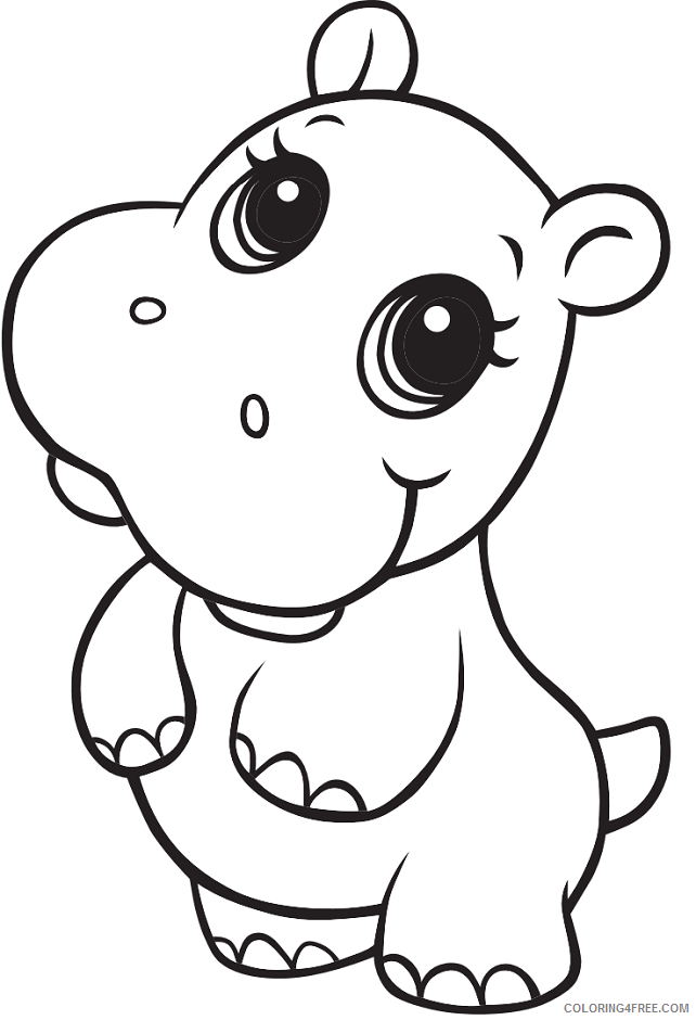 Hippopotamus Coloring Pages Animal Printable Sheets cute hippo 2021 2675 Coloring4free