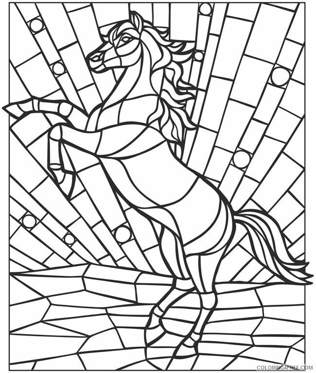 Horses Coloring Pages Animal Printable Sheets Stained Glass Horse 2021 2813 Coloring4free