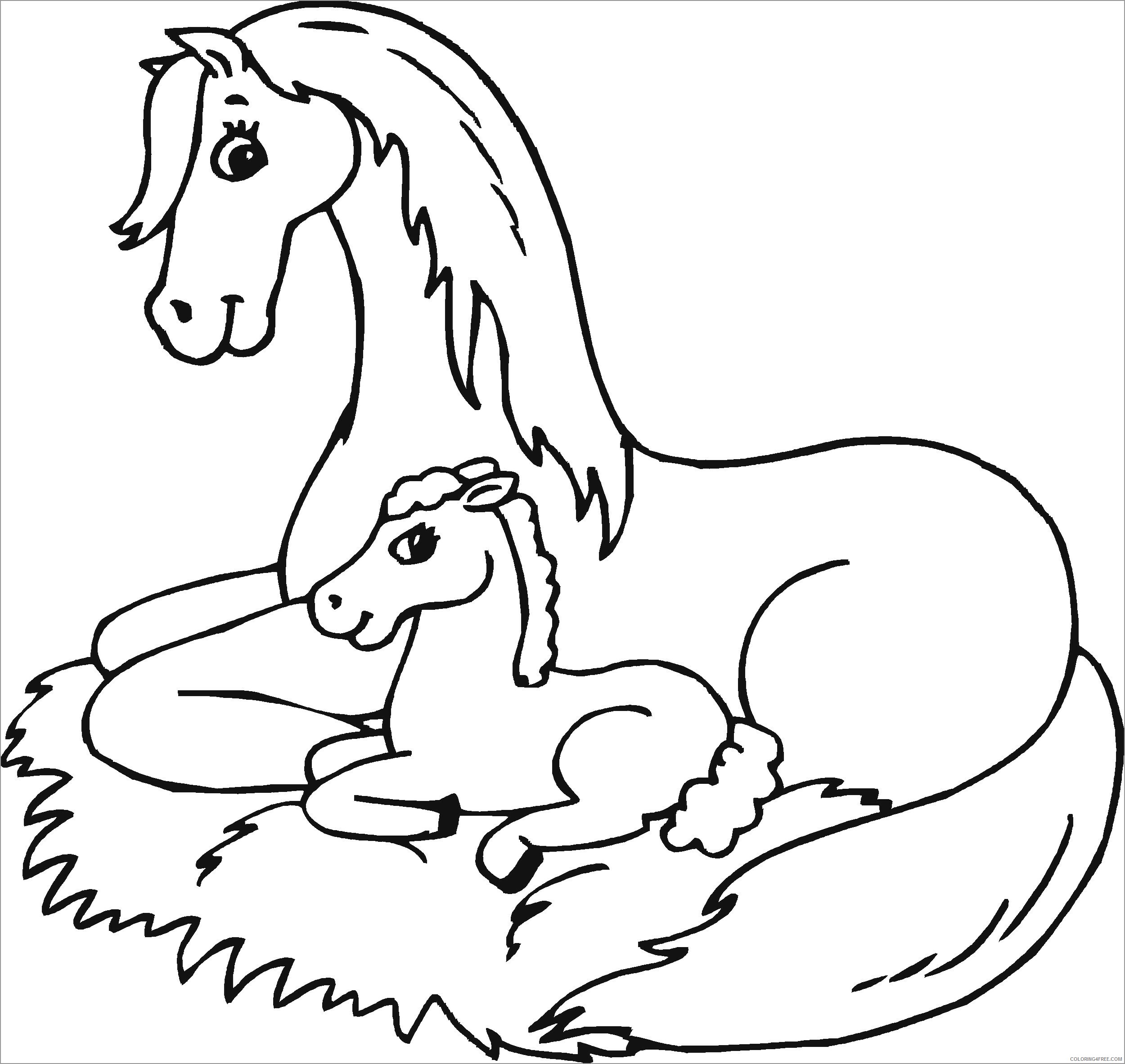 Horses Coloring Pages Animal Printable Sheets mom and baby horse 2021 2801 Coloring4free