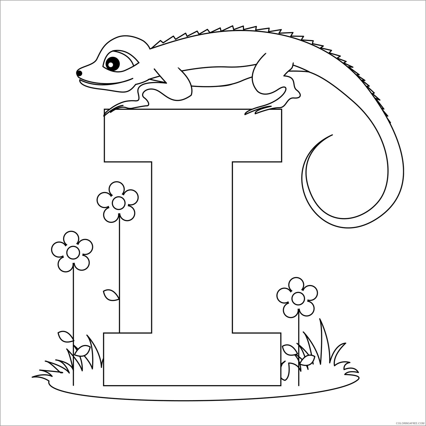 Iguana Coloring Pages Animal Printable Sheets printable letter i for iguana 2021 2859 Coloring4free