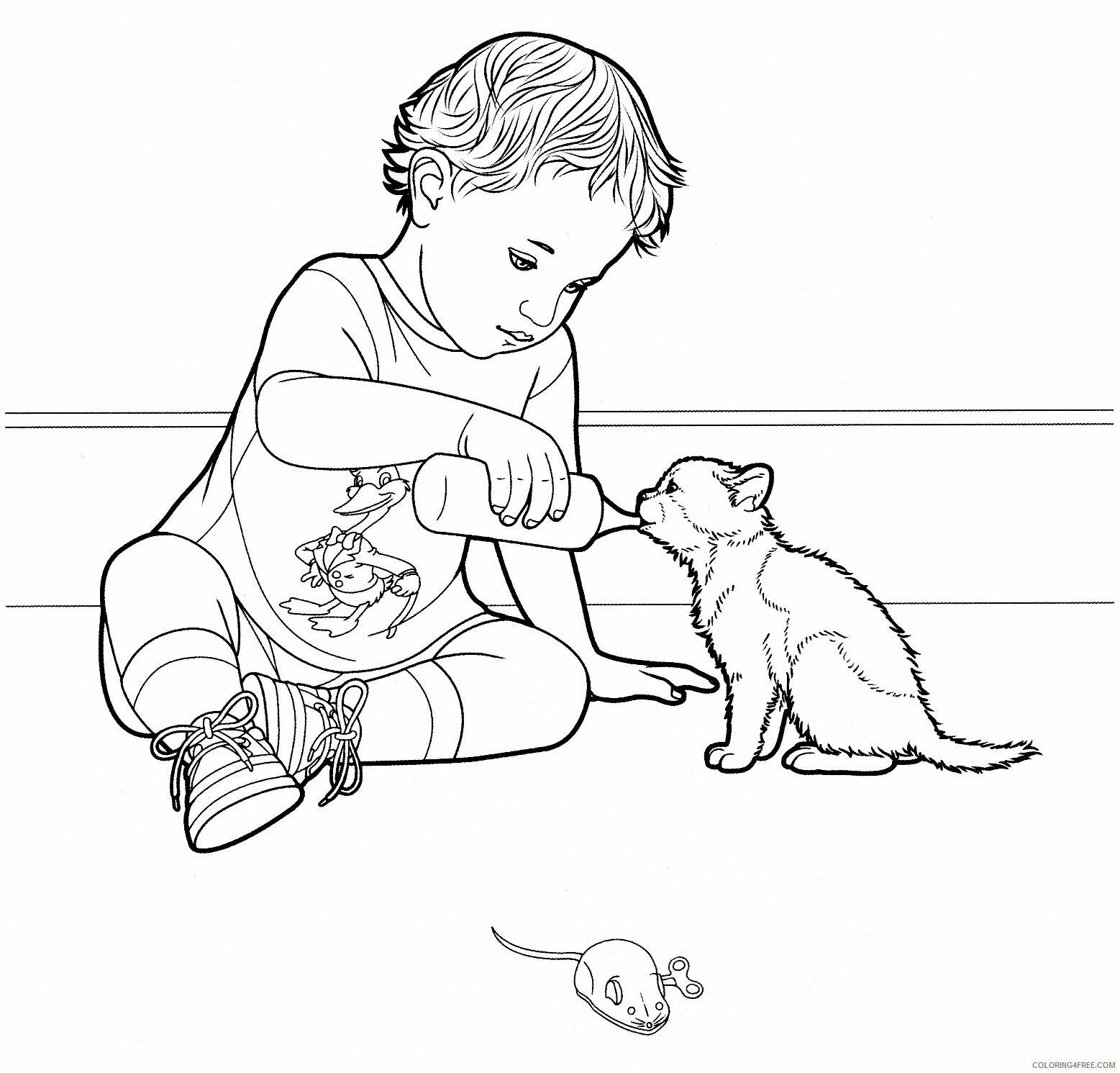 Kitten Coloring Pages Animal Printable Sheets Child Feeding Kitten 2021 2966 Coloring4free