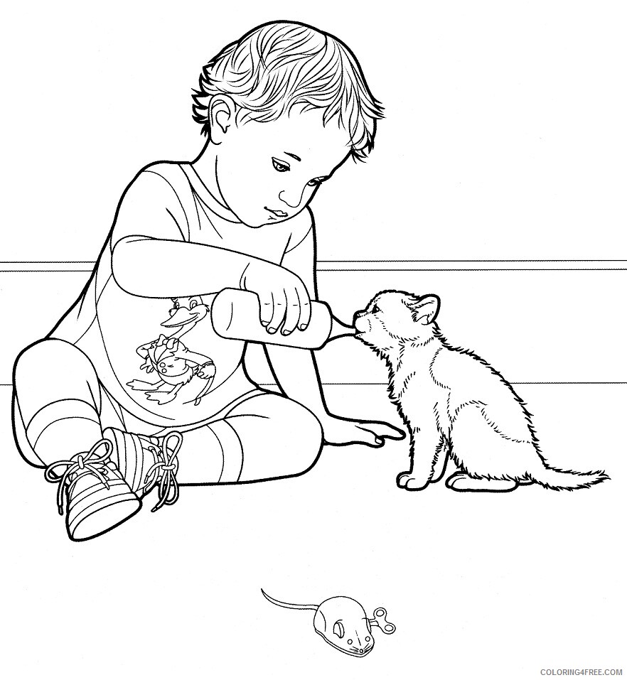 Kitty Coloring Pages Animal Printable Sheets kitty drinks milk 2021 3021 Coloring4free