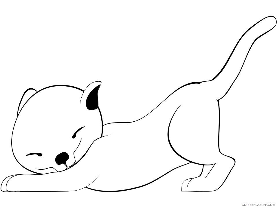 Kitty Coloring Pages Animal Printable Sheets stretching kitty 2021 3025 Coloring4free