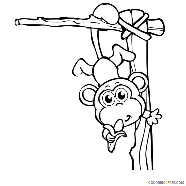 Monkey Coloring Pages Animal Printable Sheets Hanging Monkey 2021 3307 Coloring4free