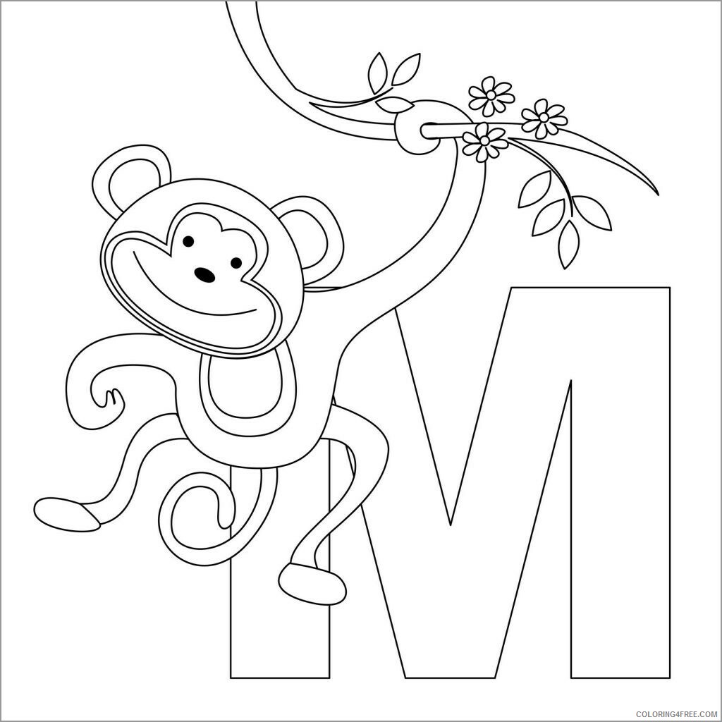 Monkey Coloring Pages Animal Printable Sheets letter m monkey 2021 3309 Coloring4free