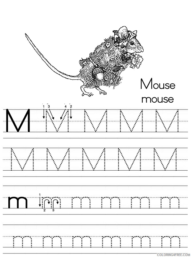 Mouse Coloring Pages Animal Printable Sheets alphabet abc letter m mouse 2021 Coloring4free