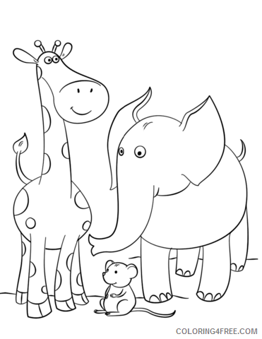 Mouse Coloring Pages Animal Printable Sheets giraffe mouse and elephant 2021 3412 Coloring4free