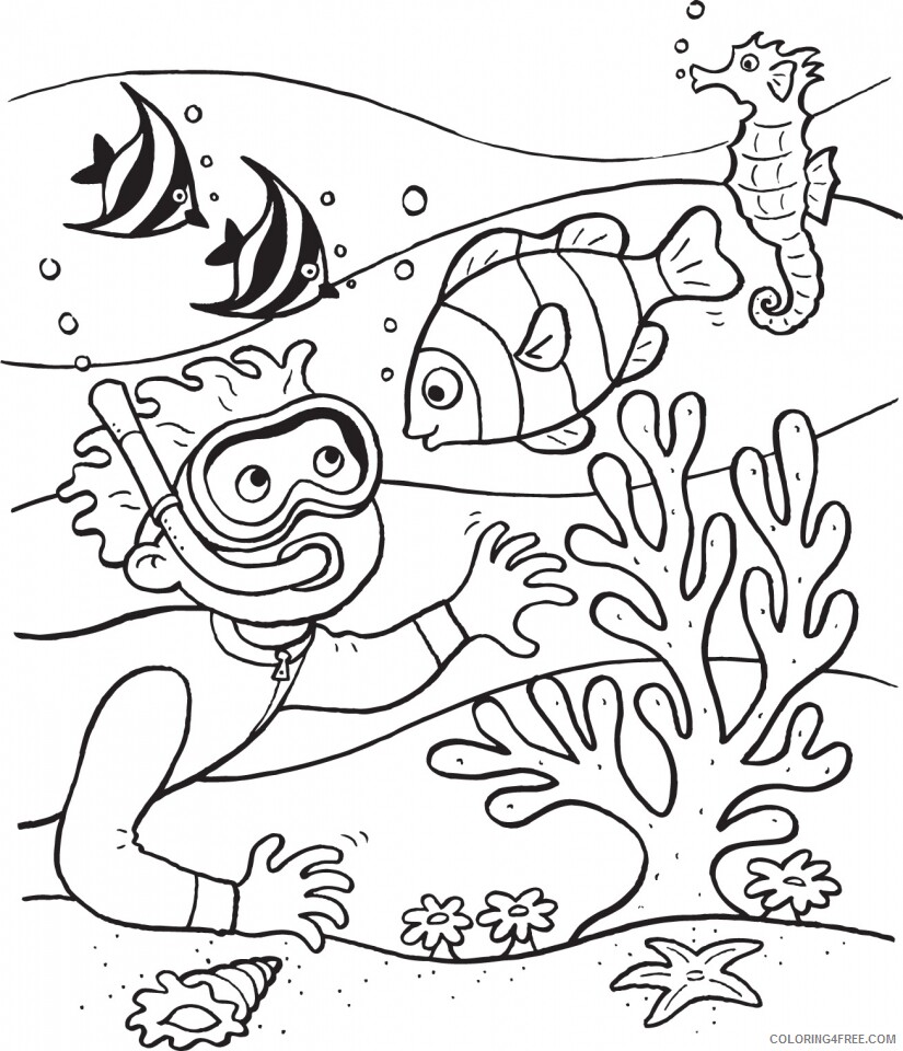 Ocean Animals Coloring Pages Animal Printable Sheets Scuba Diving Ocean 2021 3486 Coloring4free