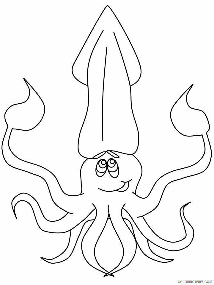 Ocean Animals Coloring Pages Animal Printable Sheets squid2 2021 3493 Coloring4free