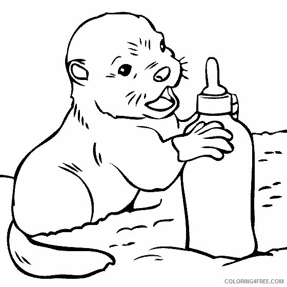 Otter Coloring Pages Animal Printable Sheets Baby Otter with Bottle 2021 3576 Coloring4free